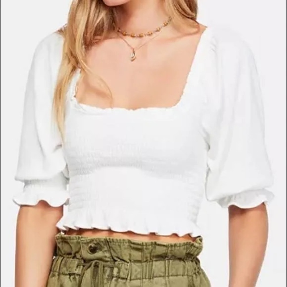 Free People Women's Brenyce Smocked Puff Sleeve Crop Top